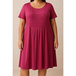 J Jill Wearever Collection Burgundy Pintuck Pleat Knit Tunic Dress Women 3X